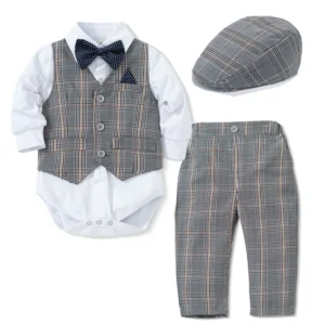 Infant  Plaid Vest Hat Suit