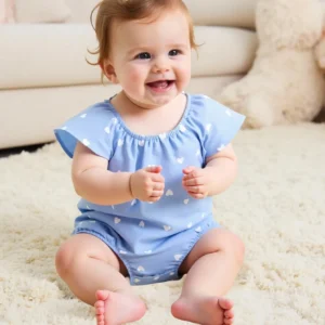 girl's short-sleeved heart-print romper